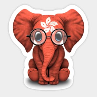 Baby Elephant with Glasses and Hong Kong Flag Sticker